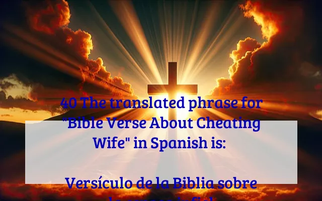 40 The translated phrase for "Bible Verse About Cheating Wife" in Spanish is: 

Versículo de la Biblia sobre la esposa infiel